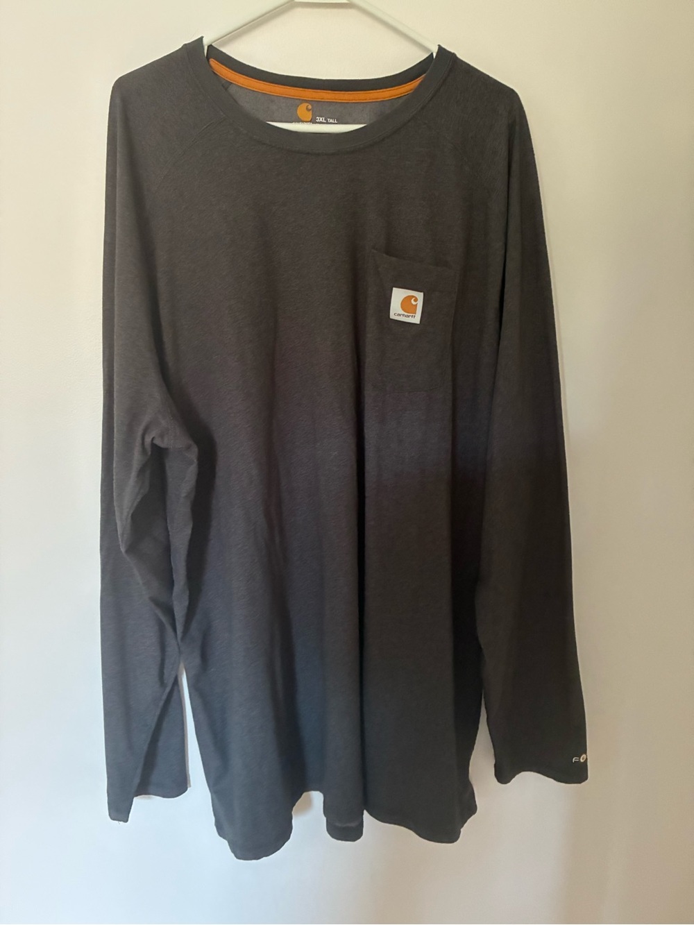 Carhartt Dark Charcoal Long Sleeve Pocket Tee with Orange Trim
